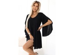 Elegantní trapézové šaty s rukávy černé s brokátem model 21097874 - numoco 4