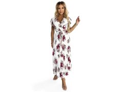 Plisované midi šaty s&nbsp;výstřihem a&nbsp;volánky ecru + vínové květy model 21097879 - numoco basic 1