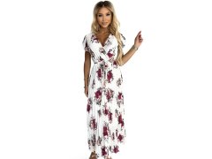 Plisované midi šaty s&nbsp;výstřihem a&nbsp;volánky ecru + vínové květy model 21097879 - numoco basic 2