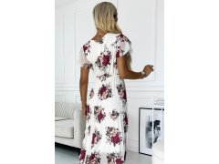 Plisované midi šaty s&nbsp;výstřihem a&nbsp;volánky ecru + vínové květy model 21097879 - numoco basic 6