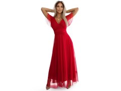 Dlouhé šaty s&nbsp;výstřihem a&nbsp;krátkými rukávy ČERVENÉ model 21138313 - numoco basic 1