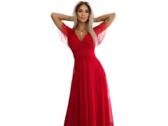 Dlouhé šaty s&nbsp;výstřihem a&nbsp;krátkými rukávy ČERVENÉ model 21138313 - numoco basic 2