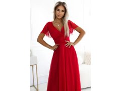 Dlouhé šaty s&nbsp;výstřihem a&nbsp;krátkými rukávy ČERVENÉ model 21138313 - numoco basic 3