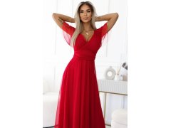 Dlouhé šaty s&nbsp;výstřihem a&nbsp;krátkými rukávy ČERVENÉ model 21138313 - numoco basic 4