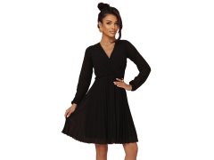 model 21215944 ISABELLE Polsko plisované šaty s dlouhými rukávy a výstřihem BLACK - numoco 2