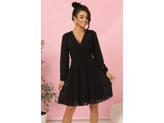 model 21215944 ISABELLE Polsko plisované šaty s dlouhými rukávy a výstřihem BLACK - numoco 5