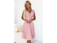 Lehké šifonové šaty s&nbsp;krajkovým výstřihem PINK model 21229563 - numoco 3