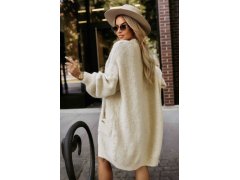 Módní oversize svetr s&nbsp;ozdobnou broží a&nbsp;kapsami béžový model 21322456 - numoco basic 7