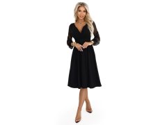 model 21794482 Elegantní midi šaty s obálkovým výstřihem a tylovými rukávy černé - numoco 1