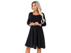 pohodlné trapézové šaty s výstřihem a dlouhými rukávy černé model 21794490 - numoco 1