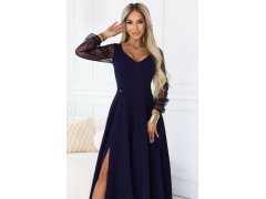 LORETTA dlouhé šaty s&nbsp;tylovými rukávy a&nbsp;výstřihem tmavě modré model 21941595 - numoco 5