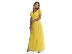 Dlouhé šaty s&nbsp;výstřihem, kosticemi a&nbsp;krátkými rukávy lemon model 21955154 - numoco basic 2