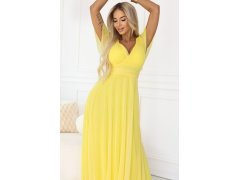 Dlouhé šaty s&nbsp;výstřihem, kosticemi a&nbsp;krátkými rukávy lemon model 21955154 - numoco basic 6