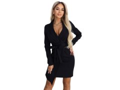 model 22040379 Elegantní tmavě modré šaty s páskem a asymetrickým spodním dílem černé - numoco 2