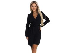 model 22040379 Elegantní tmavě modré šaty s páskem a asymetrickým spodním dílem černé - numoco 4