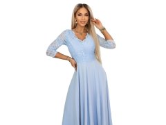 model 22040386 AMBER elegantní dlouhé krajkové šaty s&nbsp;výstřihem modré - numoco 2