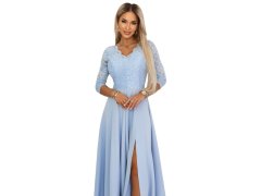 model 22040386 AMBER elegantní dlouhé krajkové šaty s&nbsp;výstřihem modré - numoco 4