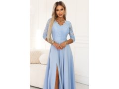model 22040386 AMBER elegantní dlouhé krajkové šaty s&nbsp;výstřihem modré - numoco 6