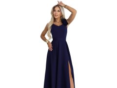model 22043331 Elegantní večerní maxi šaty s&nbsp;rozparkem a&nbsp;růžemi tmavě modré - numoco 3