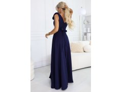 model 22043331 Elegantní večerní maxi šaty s&nbsp;rozparkem a&nbsp;růžemi tmavě modré - numoco 8