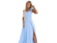 model 22141503 Elegantní večerní maxi šaty s&nbsp;rozparkem a&nbsp;růžemi modré - numoco 2