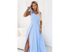 model 22141503 Elegantní večerní maxi šaty s&nbsp;rozparkem a&nbsp;růžemi modré - numoco 4