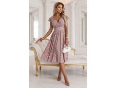 MATILDE midi šaty s obálkovým výstřihem a krátkými rukávy béžové s model 22178261 - numoco 8