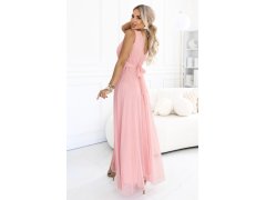 dlouhé maxi šaty s kulatým výstřihem – pudrově růžové model 22261871 - numoco basic 1