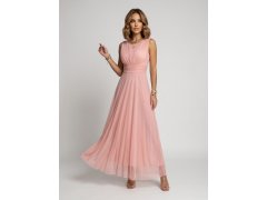 dlouhé maxi šaty s kulatým výstřihem – pudrově růžové model 22261871 - numoco basic 4