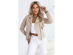 Semišová bunda ve stylu s&nbsp;dlouhými rukávy a&nbsp;zipy – béžová model 22283829 - numoco basic 4