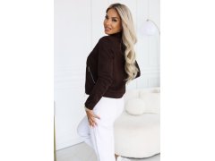 Semišová bunda ve stylu s&nbsp;dlouhými rukávy a&nbsp;zipy – čokoládová model 22297220 - numoco basic 5