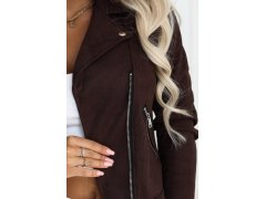 Semišová bunda ve stylu s&nbsp;dlouhými rukávy a&nbsp;zipy – čokoládová model 22297220 - numoco basic 6
