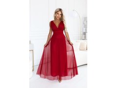 model 22302473 Elegantní maxi šaty s výstřihem do V a odhalenými zády – světle vínová - numoco basic 5
