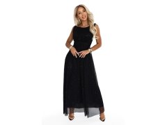 dlouhé maxi šaty s tylem a kulatým výstřihem – černé model 22302479 - numoco basic 3