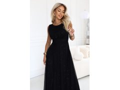 dlouhé maxi šaty s tylem a kulatým výstřihem – černé model 22302479 - numoco basic 5