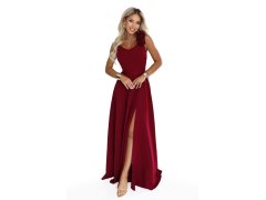 model 22311288 Elegantní večerní maxi šaty s&nbsp;rozparkem a&nbsp;růžemi – vínové - numoco 3