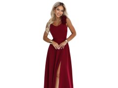 model 22311288 Elegantní večerní maxi šaty s&nbsp;rozparkem a&nbsp;růžemi – vínové - numoco 4