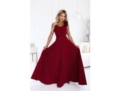 model 22311288 Elegantní večerní maxi šaty s&nbsp;rozparkem a&nbsp;růžemi – vínové - numoco 5