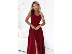 model 22311288 Elegantní večerní maxi šaty s&nbsp;rozparkem a&nbsp;růžemi – vínové - numoco 6