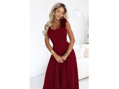 model 22311288 Elegantní večerní maxi šaty s&nbsp;rozparkem a&nbsp;růžemi – vínové - numoco 7