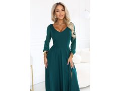LORETTA – dlouhé šaty s tylovými rukávy a výstřihem – zelené model 22312488 - numoco 4