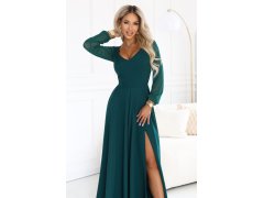 LORETTA – dlouhé šaty s tylovými rukávy a výstřihem – zelené model 22312488 - numoco 5