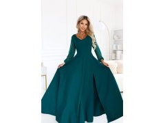 LORETTA – dlouhé šaty s tylovými rukávy a výstřihem – zelené model 22312488 - numoco 6