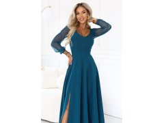 LORETTA – dlouhé šaty s&nbsp;tylovými rukávy a&nbsp;výstřihem – mořská modrá model 22316505 - numoco 4