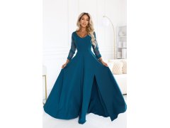 LORETTA – dlouhé šaty s&nbsp;tylovými rukávy a&nbsp;výstřihem – mořská modrá model 22316505 - numoco 7