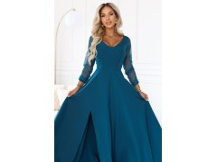 LORETTA – dlouhé šaty s&nbsp;tylovými rukávy a&nbsp;výstřihem – mořská modrá model 22316505 - numoco 8