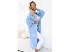 Dlouhý dámský pletený kardigan s kapsami a rukávy – modrý model 22323053 - numoco basic 3