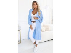 Dlouhý dámský pletený kardigan s kapsami a rukávy – modrý model 22323053 - numoco basic 5