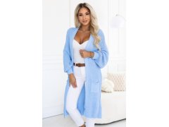 Dlouhý dámský pletený kardigan s kapsami a rukávy – modrý model 22323053 - numoco basic 6