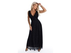 dlouhé večerní šaty s tylem a výstřihem do V – černé model 22334550 - numoco basic 3